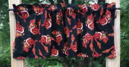 Dragon Kitchen Valance - Oriental Red Fire On Black Farmhouse Country Curtain - thumbnail 1