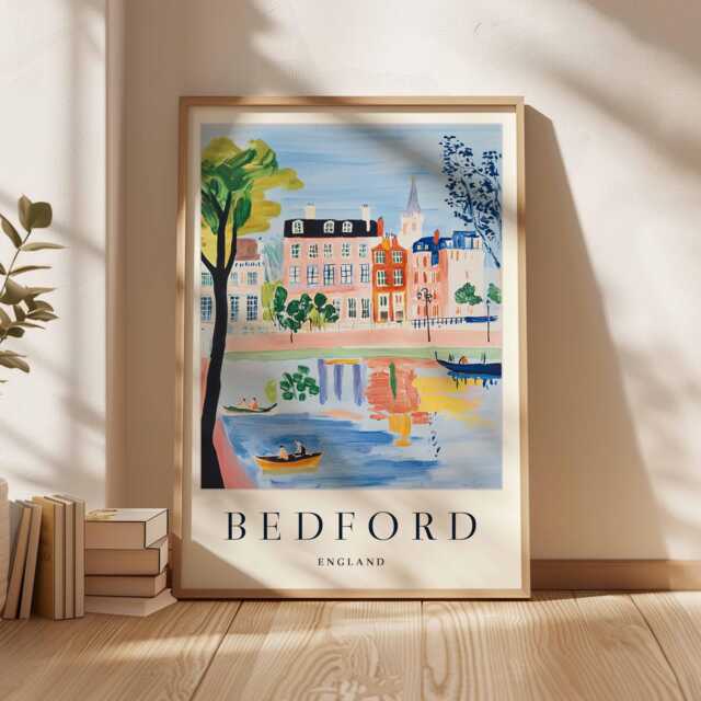 Bedford UK Poster Town Wall Art, Bedfordshire Print - image 1