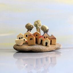 Handmade Ceramic Miniature Village Sculpture, Nautical Rustic Home Decor - thumbnail 1