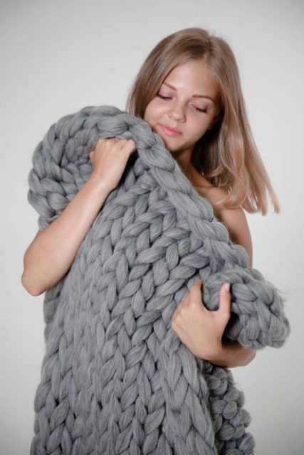 Chunky Knit Merino Wool Blanket Soft, Cozy Lap Throw - 30x55'' - image 1