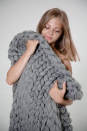Chunky Knit Merino Wool Blanket Soft, Cozy Lap Throw - 30x55'' - thumbnail 1