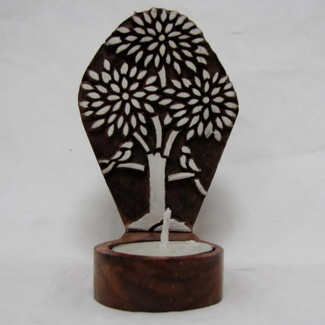 Wooden Intricately Hand Carved Textile Block Table Or Wall Hanging Rustic Tealight Holder.tea Candle Holder, Indian Artifacts - image 1