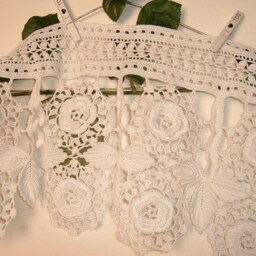 Crochet Curtain Lace - Border With Leaves & Irish Roses Country House Crochet Italian Handcrafted cm.52x27 - thumbnail 2