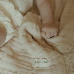 Organic Muslin Gauze Baby Blanket Buttermilk Lace Trim, Heirloom Swaddle - thumbnail 2