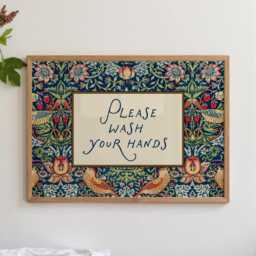 Please Wash Your Hands Bathroom Wall Art Print - William Morris Strawberry Thief Inspired Decor, Horizontal & Vertical - thumbnail 3