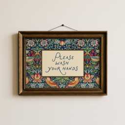Please Wash Your Hands Bathroom Wall Art Print - William Morris Strawberry Thief Inspired Decor, Horizontal & Vertical - thumbnail 1