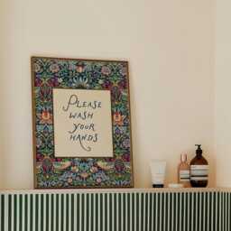 Please Wash Your Hands Bathroom Wall Art Print - William Morris Strawberry Thief Inspired Decor, Horizontal & Vertical - thumbnail 2