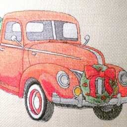 Embroidered Red Truck Christmas Pillow Cover Burlap Holiday Decor - thumbnail 2