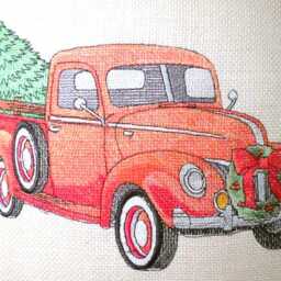 Embroidered Red Truck Christmas Pillow Cover Burlap Holiday Decor - thumbnail 3