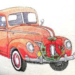 Embroidered Red Truck Christmas Pillow Cover Burlap Holiday Decor - thumbnail 4