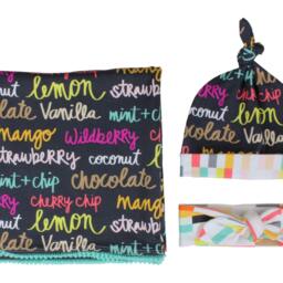 Newborn Swaddle Set Blanket Top Knot Hat Headband Flavor Of The Day Ice Cream Pom Jersey Baby - thumbnail 3