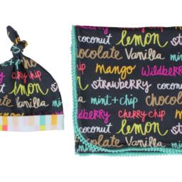 Newborn Swaddle Set Blanket Top Knot Hat Headband Flavor Of The Day Ice Cream Pom Jersey Baby - thumbnail 2