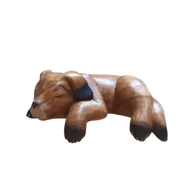 Hand Carved Sleeping Puppy Ornament, Sculpture, Statue. Dog Dogs Ornament Gift