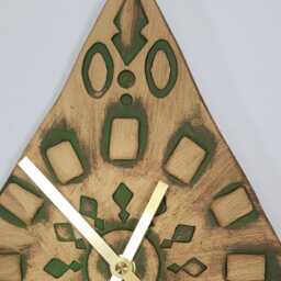 Hand Made Triangular Green & Natural Clay Matt Ceramic Wall Clock Quartz Movement 23 cm 9 - thumbnail 2
