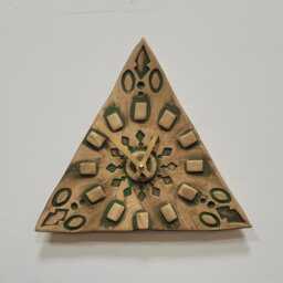 Hand Made Triangular Green & Natural Clay Matt Ceramic Wall Clock Quartz Movement 23 cm 9 - thumbnail 3