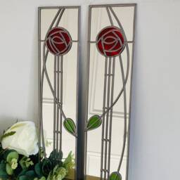 Opposite Pair Rose 8 Rennie Mackintosh Style Stained Glass Effect Mirror Handmade Gift 61x15.5 - thumbnail 2