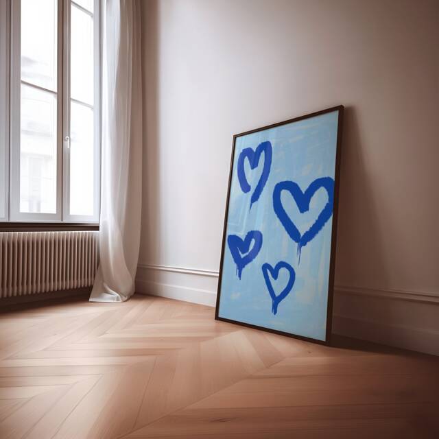 Hearts 2 Unframed Print - Heart Poster Spray Paint Graffiti Prints Painting Colourful Decor - image 1
