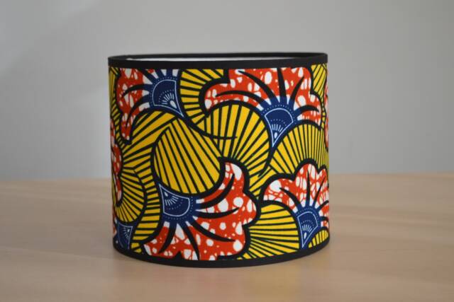 Red & Yellow Wax Print Lampshade, Pendant Light, African Lighting, Fabric Lampshade With Wedding Flower Design, Table Lamp, Boho Ceiling Light - image 1