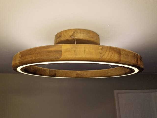 Ivylux Handcrafted Walnut Wooden Led Ceiling Flush Mount Lamp With Dimmable Warm Light - image 1