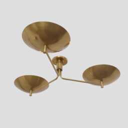 Brushed Brass Sputnik Chandelier, Mid Century Modern 3-Light Ceiling Lamp - thumbnail 2