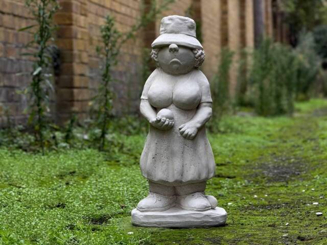 Concrete Granny Garden Statue Woman Holding Apple Vintage Style Sculpture Elderly Lady Ornament Cement Outdoor Figure Yard Deco Lady - image 1