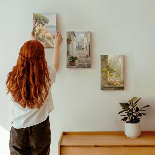 3 Piece Canvas Set - Citrus Tree View From The Window & Seaside Architecture, Yellow Wall Art Large, Landscapes Hanging - image 1