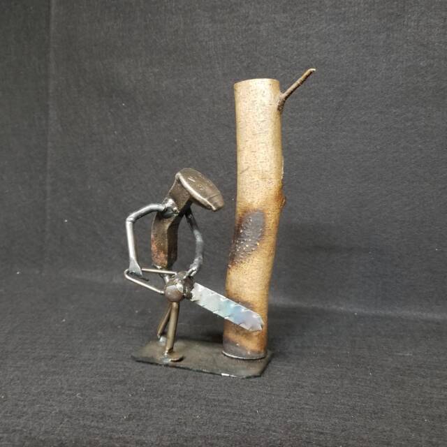 Lumberjack - Metal Art Figurine Railroad Spike Art Chainsaw - image 1