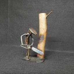 Lumberjack - Metal Art Figurine Railroad Spike Art Chainsaw - thumbnail 1