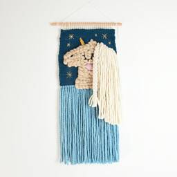 Unicorn Woven Wall Hanging, Boho Kids Room Decor, Nursery Tapestry, Wool Yarn Art