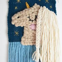 Unicorn Woven Wall Hanging, Boho Kids Room Decor, Nursery Tapestry, Wool Yarn Art - thumbnail 3