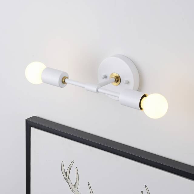 White & Gold Wall Light - Mid Century 2-Light Sconce For Modern Bathroom, Vanity, Or Art Lighting Exposed Bulb & Ceiling Lamp - image 1