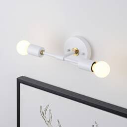White & Gold Wall Light - Mid Century 2-Light Sconce For Modern Bathroom, Vanity, Or Art Lighting Exposed Bulb & Ceiling Lamp - thumbnail 1