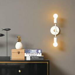 White & Gold Wall Light - Mid Century 2-Light Sconce For Modern Bathroom, Vanity, Or Art Lighting Exposed Bulb & Ceiling Lamp - thumbnail 2