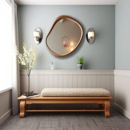 Asymmetrical Wooden Wall Mirror With Organic Frame, Handmade For Living Room Decoration - thumbnail 3