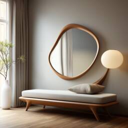 Asymmetrical Wooden Wall Mirror With Organic Frame, Handmade For Living Room Decoration - thumbnail 2