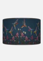 Hummingbird Lampshade - Navy Blue & Purple Drum Pendant Light Handmade Ceiling Shade For Nature Inspired Or Elegant Decor