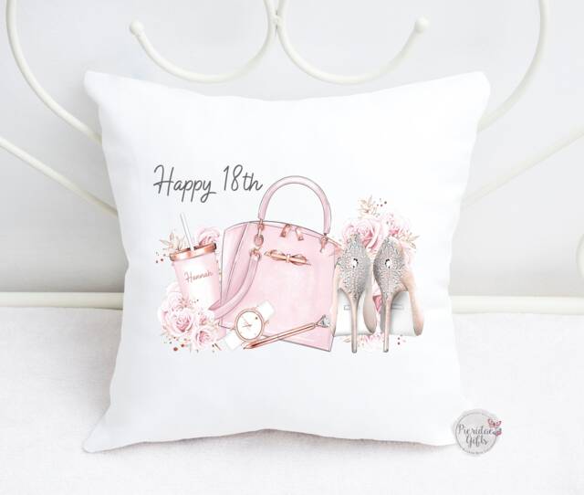 Personalised 16Th Birthday Cushion Gift/18Th 21st Sentimental Rose Gold Handbag & Shoes - image 1