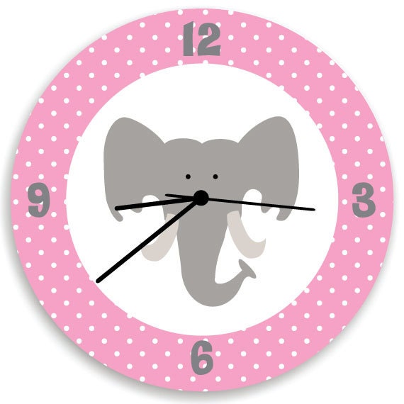 Elephant Pink Baby Girl Nursery Wall Clock, Cute Head, White Polka Dots & Back, Girls Wall Decor With - image 1
