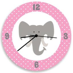 Elephant Pink Baby Girl Nursery Wall Clock, Cute Head, White Polka Dots & Back, Girls Wall Decor With - thumbnail 1