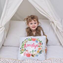 Personalized Sequin Pillowcase Gold Accents, Girls Room Decor - thumbnail 2