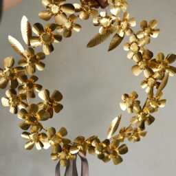 Christmas Brass Anemone Flower Wreath Winter Door Hanging, Handmade - thumbnail 3