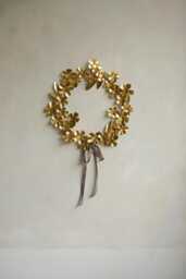 Christmas Brass Anemone Flower Wreath Winter Door Hanging, Handmade - thumbnail 1