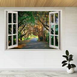 Banyan Trees Forming A Tunnel 3D Window View Wall Sticker Poster Decal A293