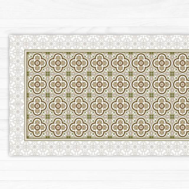 Tiles Linoleum Rug, Vinyl Floor Mat. Sepia Tiles Printed On PVC Carpet, Beige Design. Art Mat - image 1
