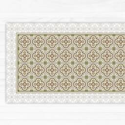 Tiles Linoleum Rug, Vinyl Floor Mat. Sepia Tiles Printed On PVC Carpet, Beige Design. Art Mat