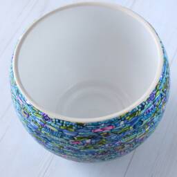 Millefiori Polymer Clay Planter Teal Green Round Indoor Pot - thumbnail 3