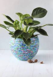 Millefiori Polymer Clay Planter Teal Green Round Indoor Pot