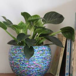 Millefiori Polymer Clay Planter Teal Green Round Indoor Pot - thumbnail 2