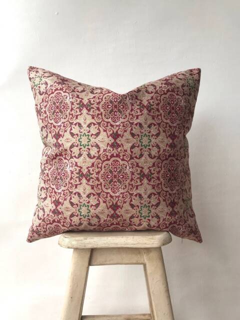Burgundy & Green Damask Paisley Pillow Cover , Christmas Throw Boho Authentic Gift For Home - image 1