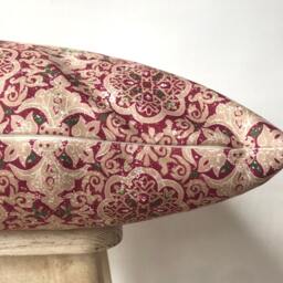 Burgundy & Green Damask Paisley Pillow Cover , Christmas Throw Boho Authentic Gift For Home - thumbnail 2